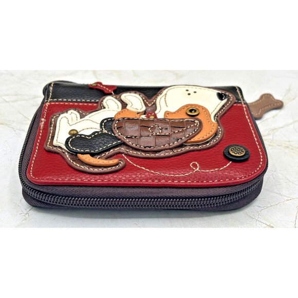 New Chala Beagle Puppy Dog Zippered Around Wallet Faux Leather Wristlet Charm - Picture 7 of 16